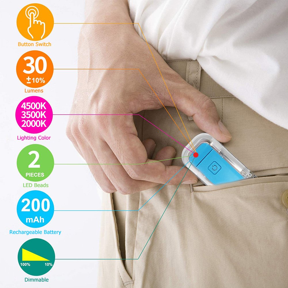 Portable LED USB Rechargeable Folding Mini Book Reading Light Brightness Adjustable Clip on Book Light Portable Bookmark Light