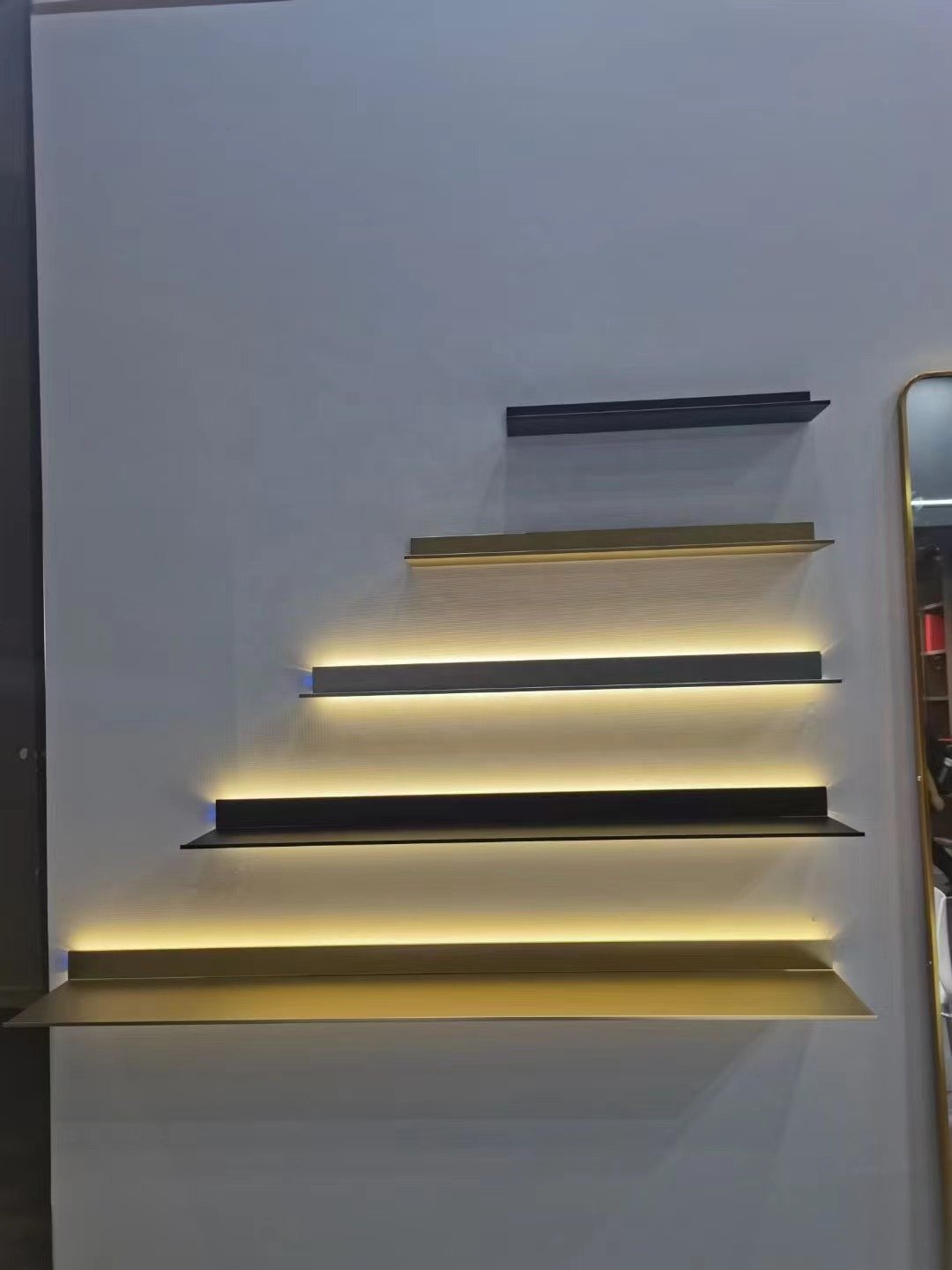 book shelf L Shape with Led light aluminum wall mounted shelves floating shelf on the wall