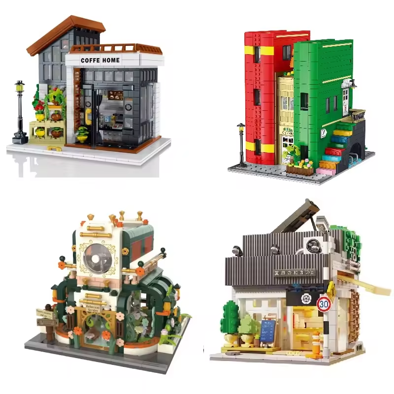 Book Library City Street View MOC Building Blocks Cada C66007 Coffee Construction Bricks Sets With Light
