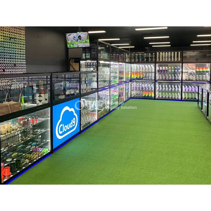 Aluminum Frame Full Vision Glass Showcase Display Cabinet Wholesale Price for Smoke Shop