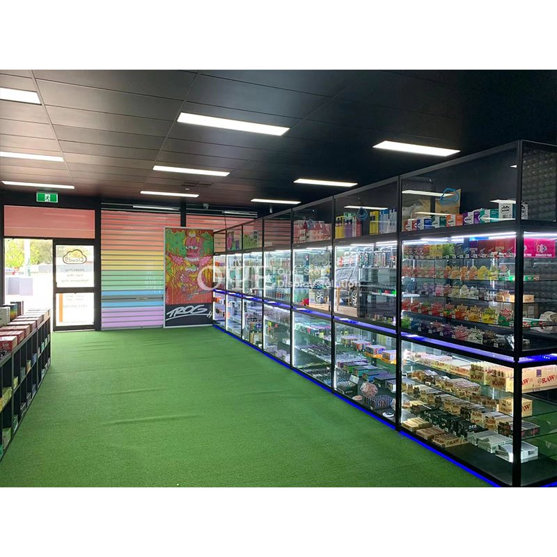 Aluminum Frame Full Vision Glass Showcase Display Cabinet Wholesale Price for Smoke Shop