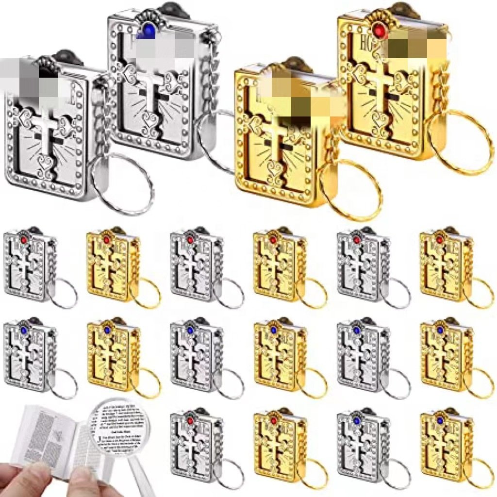 Fashion Silver Gold Color Cute Mini Christian English Book Holy Bible Pendant Keychains For Gift