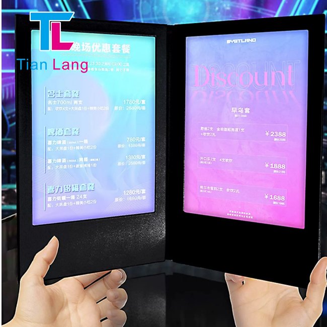 A4 Foldable Rechargeable LED Menu Retroilluminato Restaurant Bar Menu Display Double Page Illuminated LED Menu Cover Holder Book