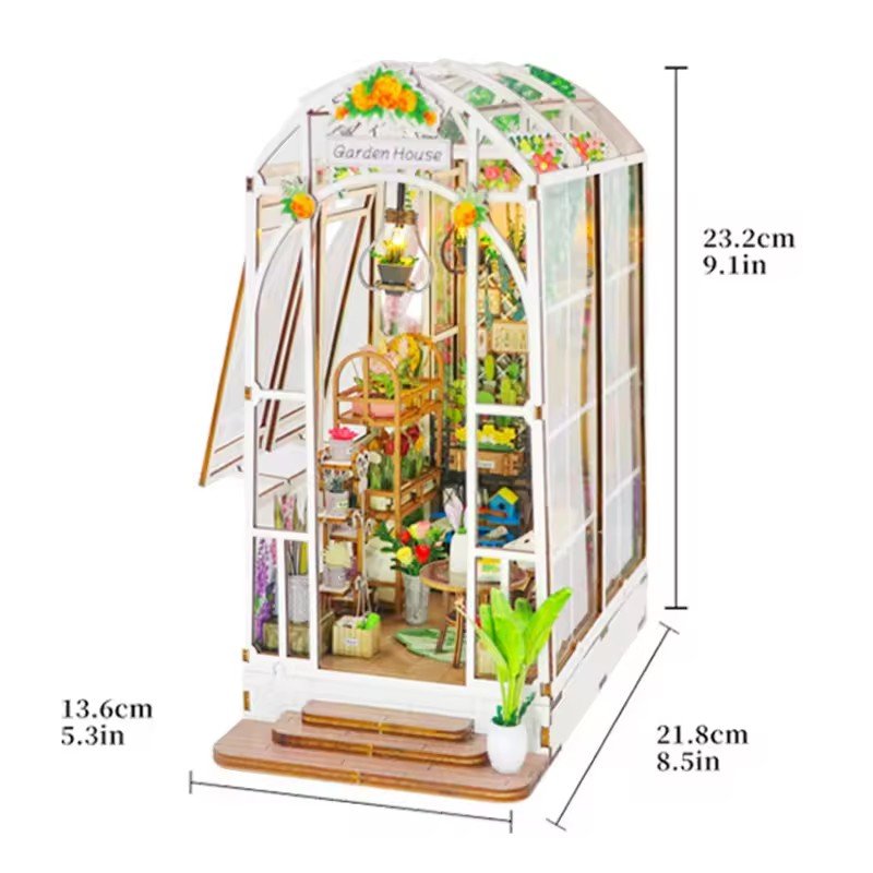 Hot Sale Garden House Wooden 3D Book Nook Kit Puzzle DIY Book Nook with LED Light