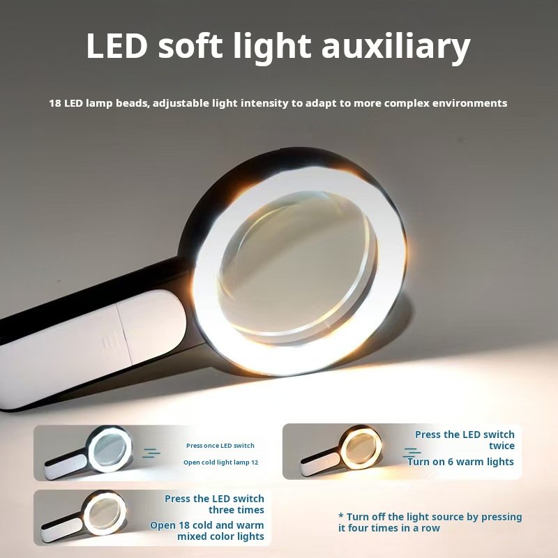 BRTE Handheld magnifying glass30X Portable reading books for elderly children with LED light