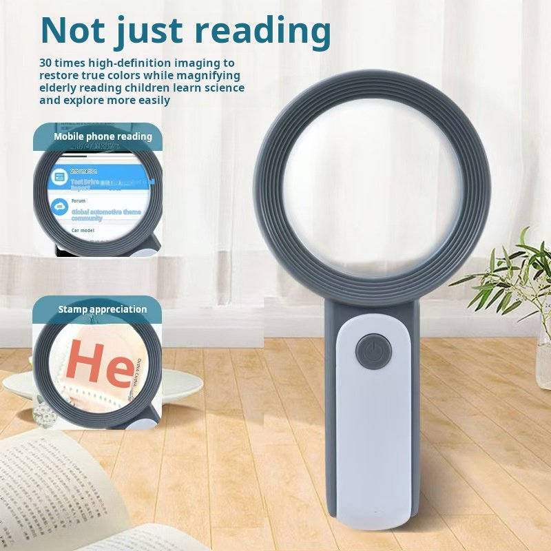 BRTE Handheld magnifying glass30X Portable reading books for elderly children with LED light