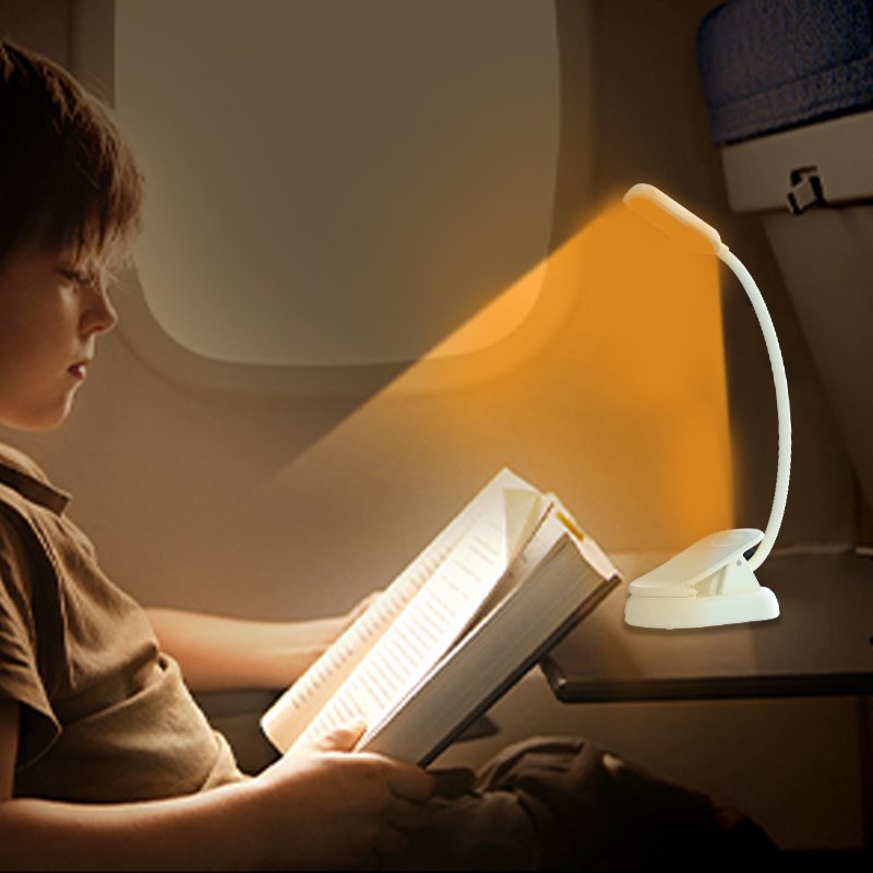 Led Reading Night Light Eye Protection Amber Dimmable Book Reading Lamp White Body Rechargeable Book Light