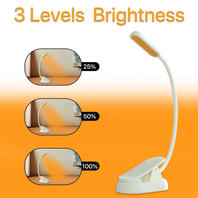 Led Reading Night Light Eye Protection Amber Dimmable Book Reading Lamp White Body Rechargeable Book Light