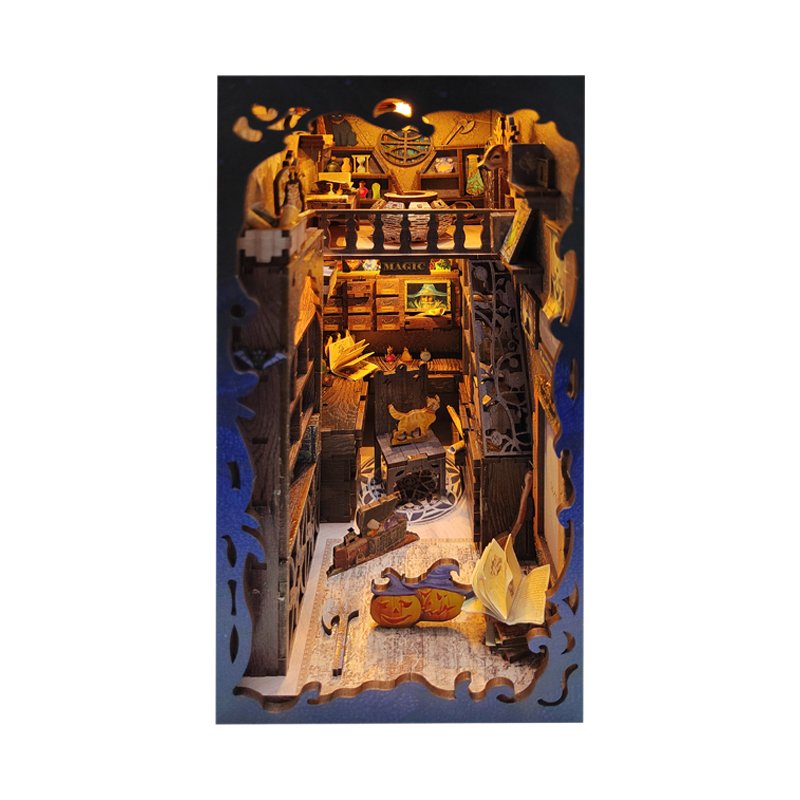 New Style Beautiful Book End Home Art Decorations Handcraft 3D Carved Wooden Academy Of Magic Puzzle With Lights