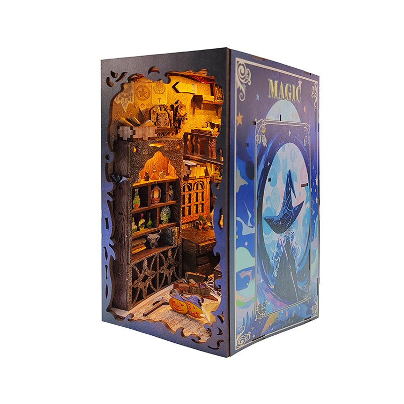 New Style Beautiful Book End Home Art Decorations Handcraft 3D Carved Wooden Academy Of Magic Puzzle With Lights