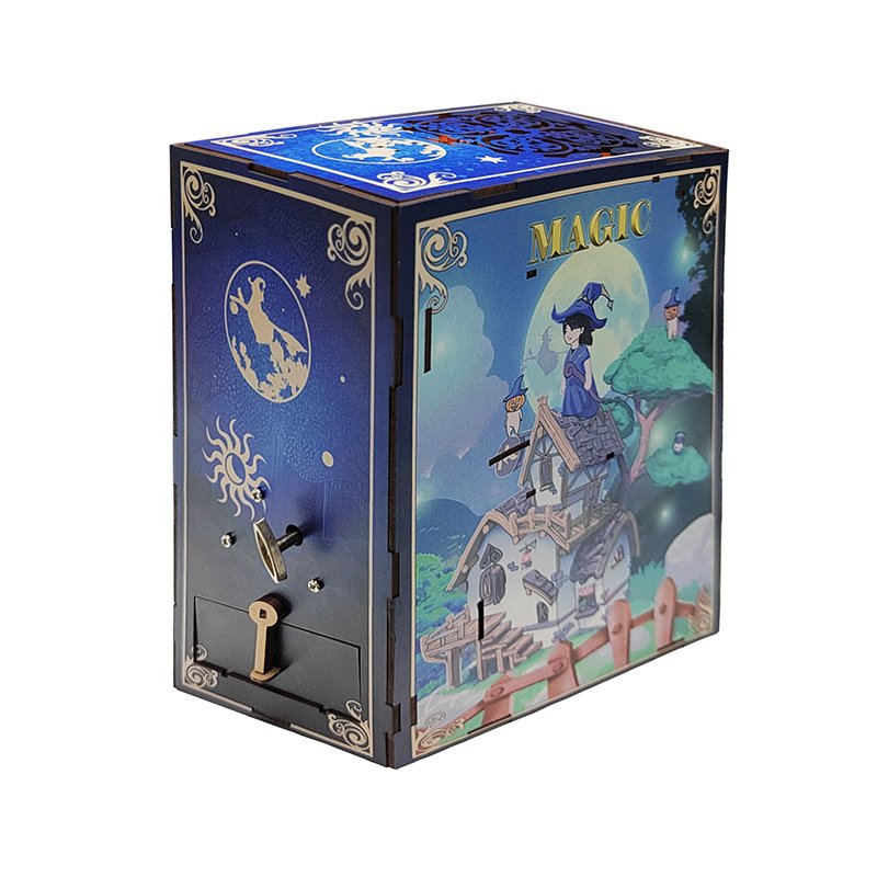 New Style Beautiful Book End Home Art Decorations Handcraft 3D Carved Wooden Academy Of Magic Puzzle With Lights