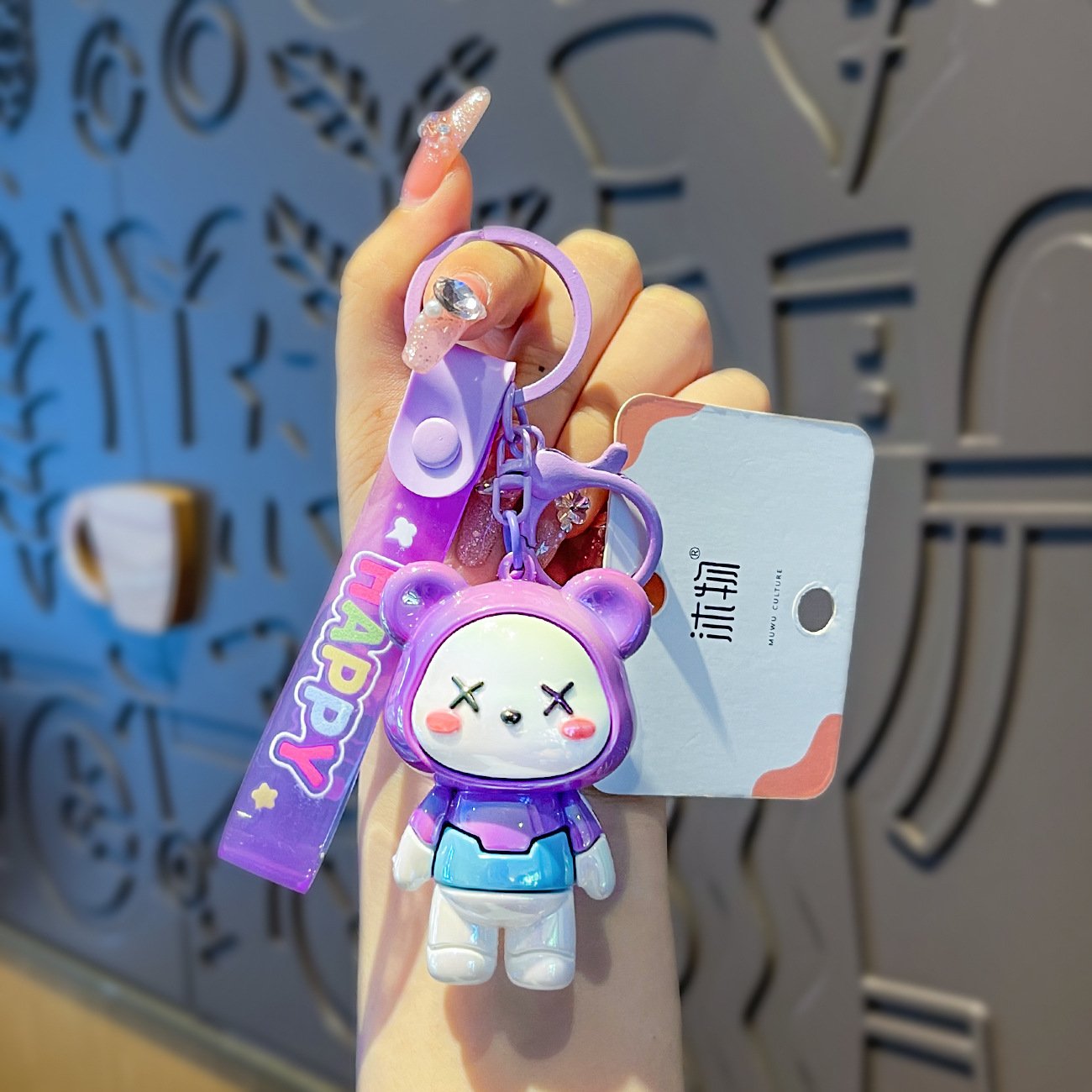 Creative Plating Bear Keychain Colorful Exquisite Female Doll with Book Bag for Car & Couple Durable Rubber Keychain