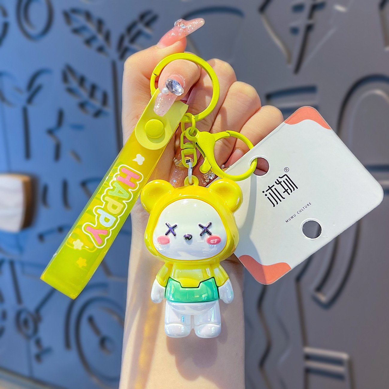 Creative Plating Bear Keychain Colorful Exquisite Female Doll with Book Bag for Car & Couple Durable Rubber Keychain