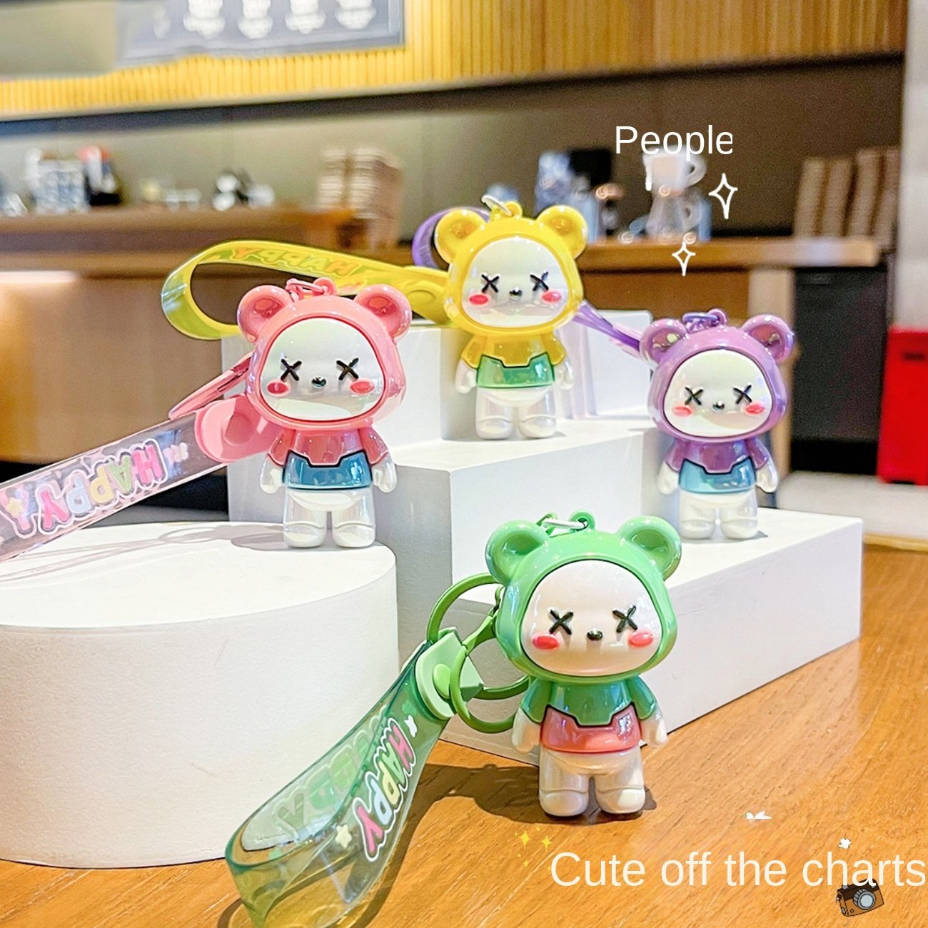 Creative Plating Bear Keychain Colorful Exquisite Female Doll with Book Bag for Car & Couple Durable Rubber Keychain