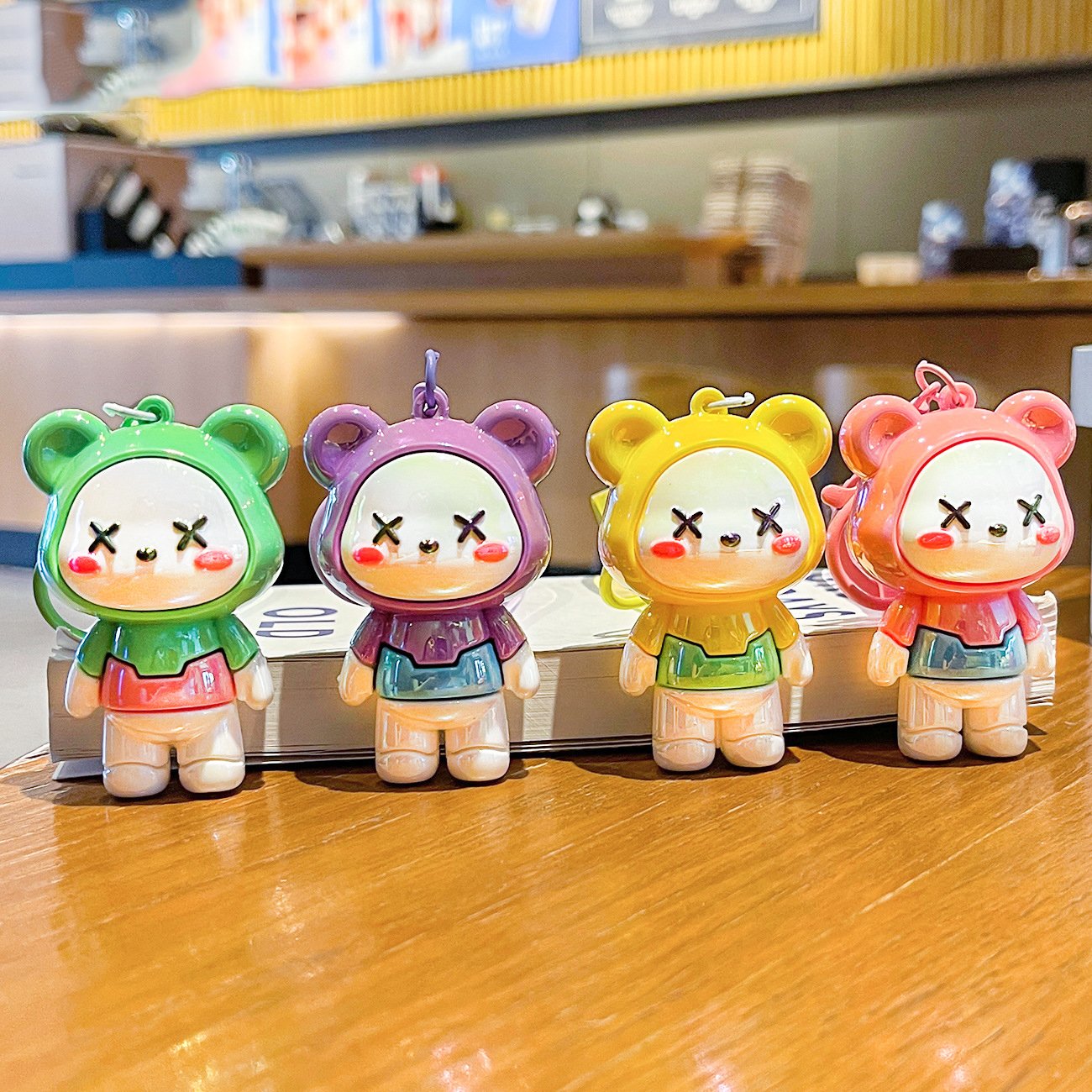 Creative Plating Bear Keychain Colorful Exquisite Female Doll with Book Bag for Car & Couple Durable Rubber Keychain