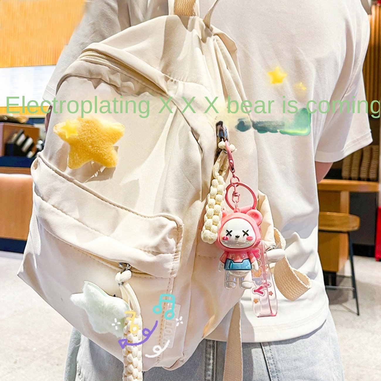 Creative Plating Bear Keychain Colorful Exquisite Female Doll with Book Bag for Car & Couple Durable Rubber Keychain