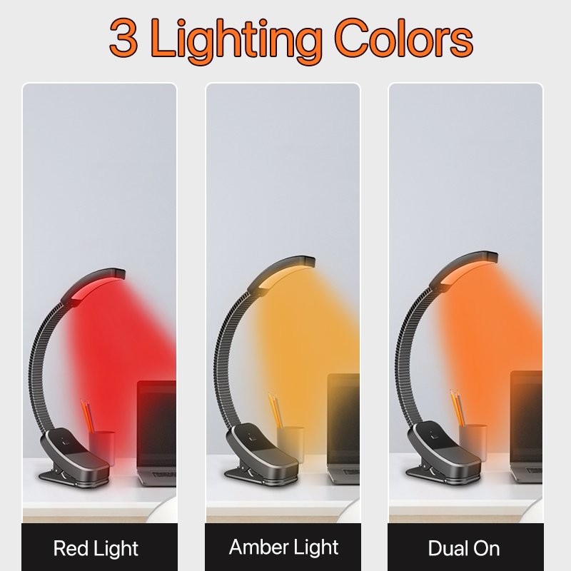 3 color Changer Mini Portable Eye Protect Clip Book Light LED Night Reading Light Adjustable Arm Reading Light With Battery