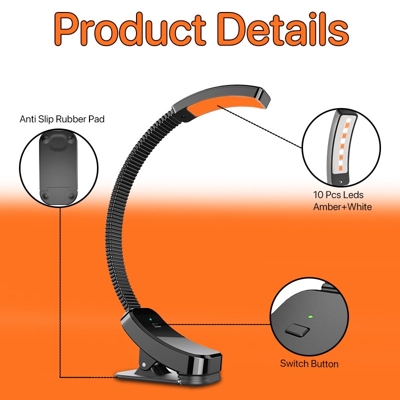 3 color Changer Mini Portable Eye Protect Clip Book Light LED Night Reading Light Adjustable Arm Reading Light With Battery