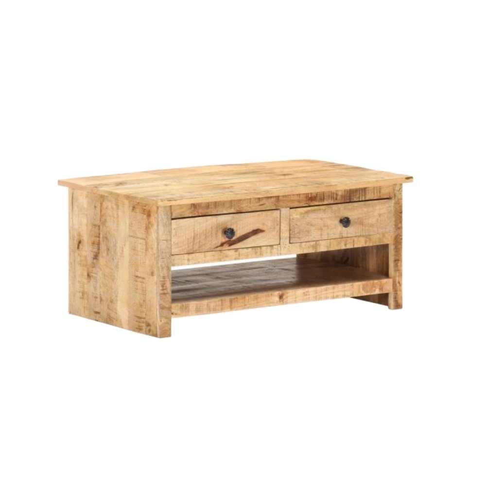 Hot sale new design Modern coffee tables With 2 Drawers And Shelf With Rough Finish Solid Mango Wood For Living Room Use