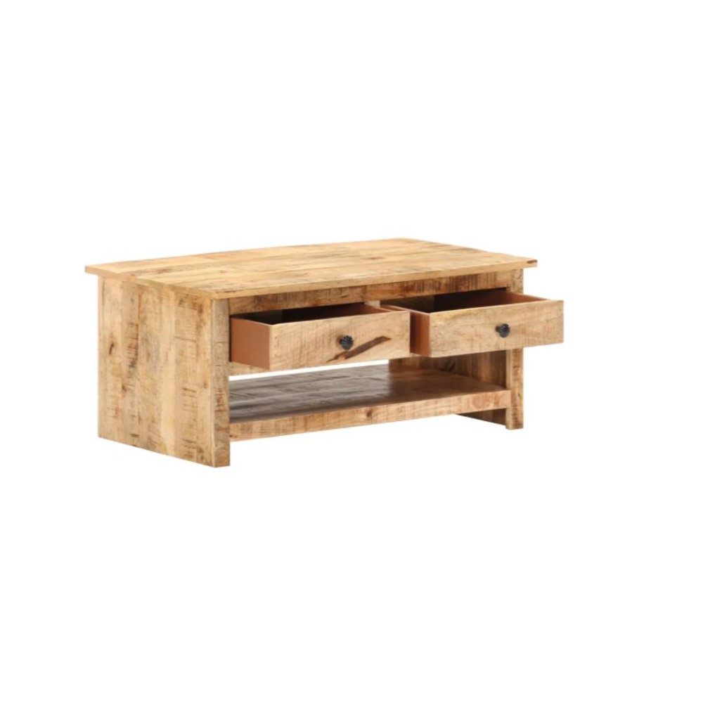Hot sale new design Modern coffee tables With 2 Drawers And Shelf With Rough Finish Solid Mango Wood For Living Room Use