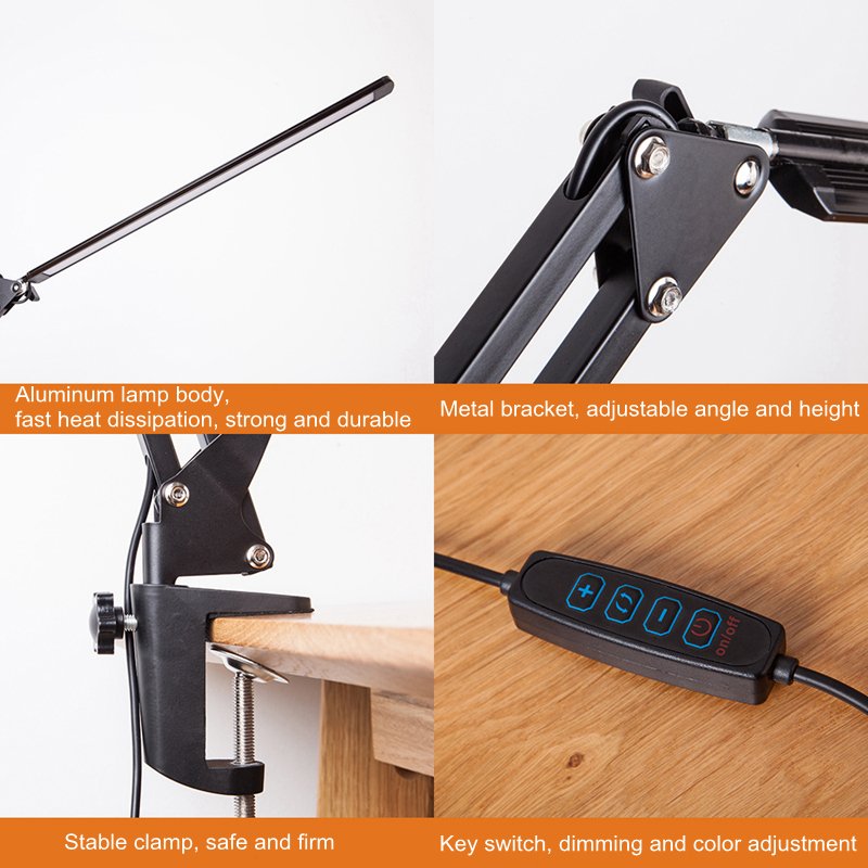 3 Color Modes Light Long Arm Table Lamp Led Flexible Timing Touch Dimming Desk Lamp Clip Book light For Reading Bedroom