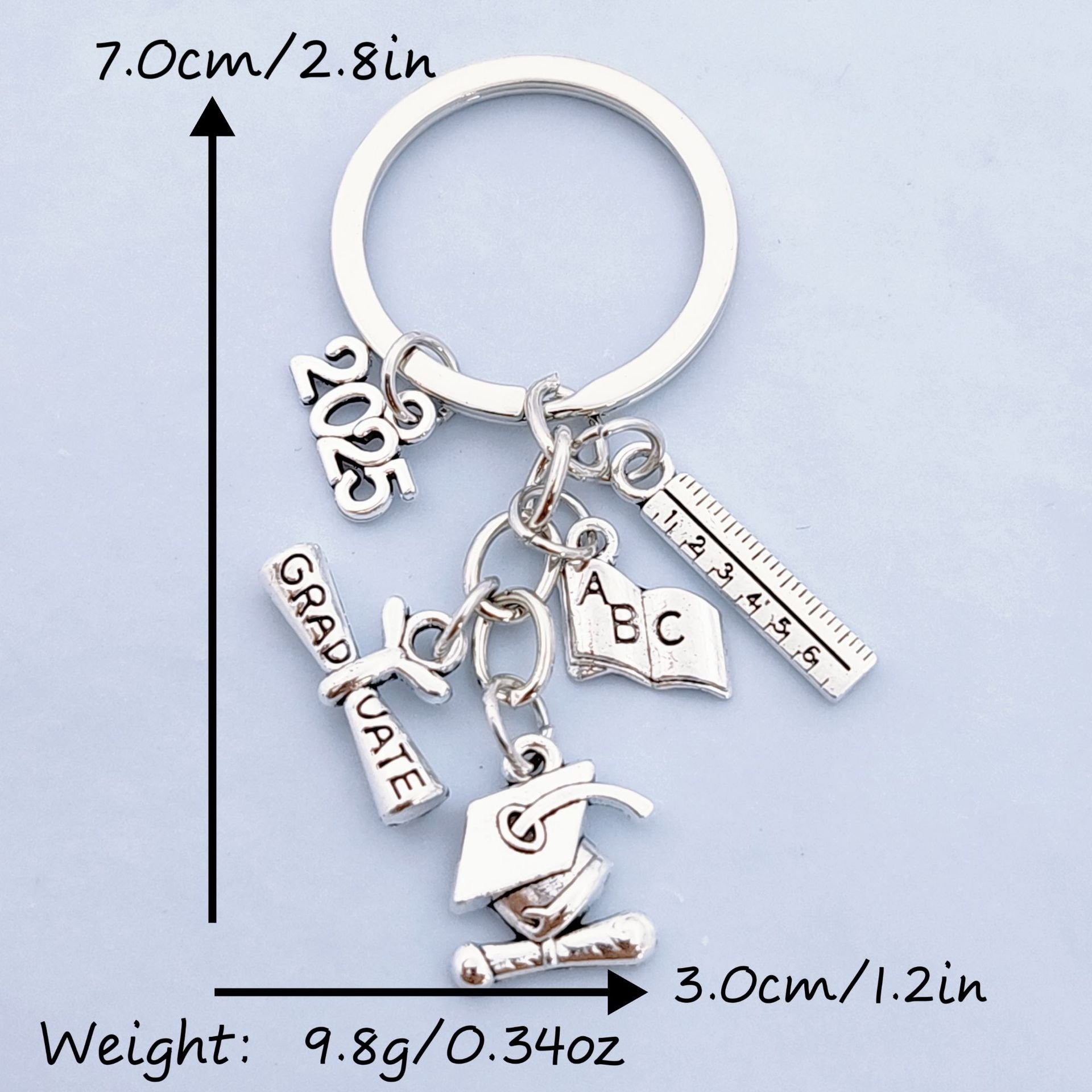 2025 European American Fashion Light Keychain Bachelor's Hat Key Ring Book Roll Graduation Badge Metal Cross-Border Wholesale