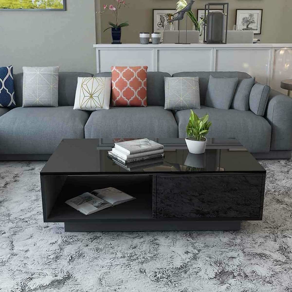 2022simple high gloss Central end Coffee Table with 4 drawer and LED light for Living Room furniture