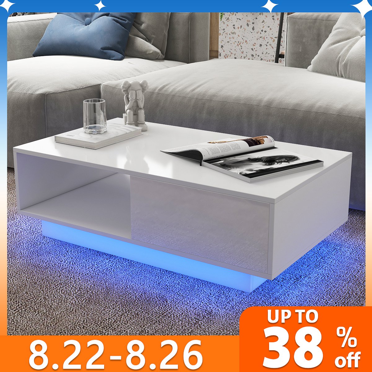 2022simple high gloss Central end Coffee Table with 4 drawer and LED light for Living Room furniture