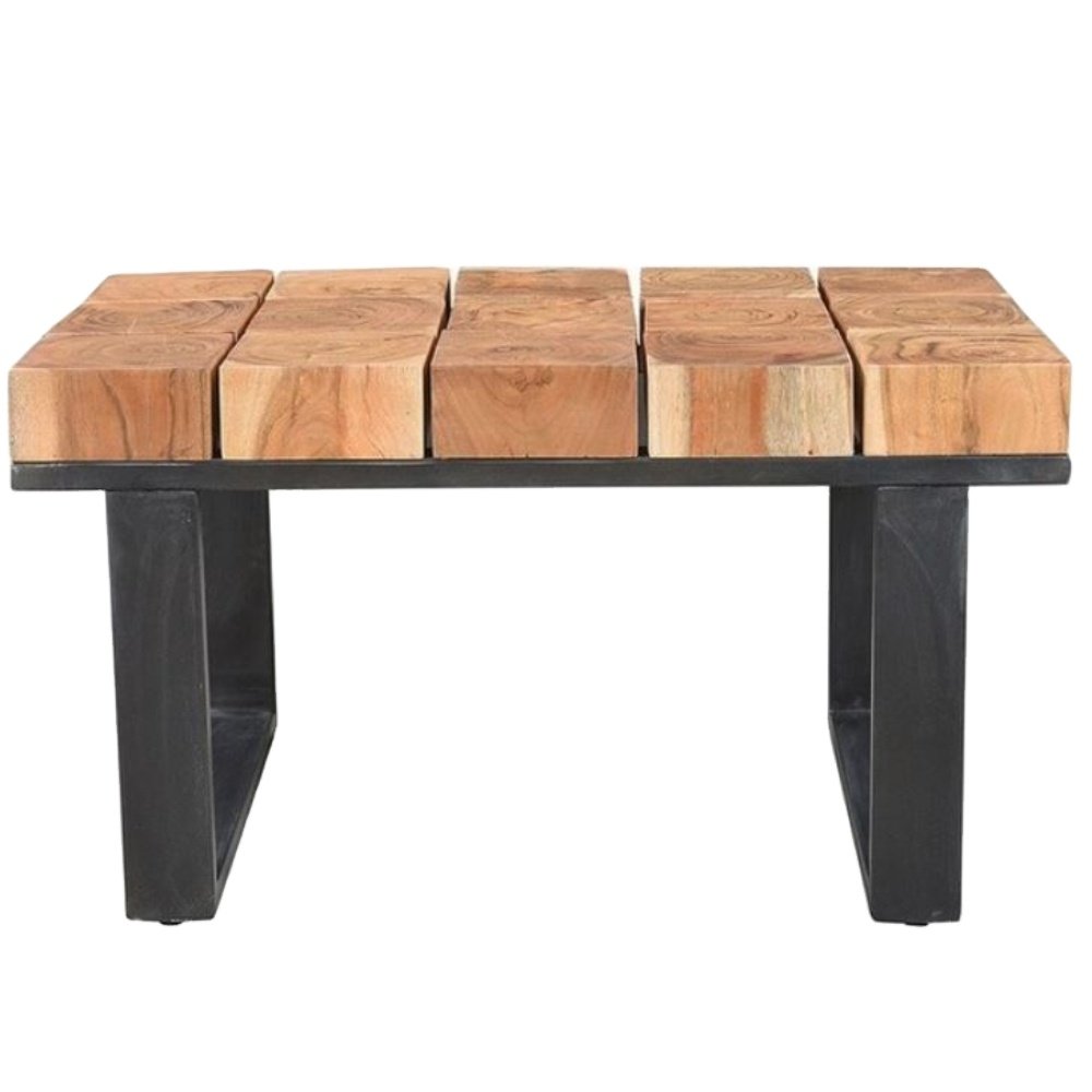 Modern set of Mango metal Rough wooden side coffee tables With Black Metal Legs Luxury for home furniture Use