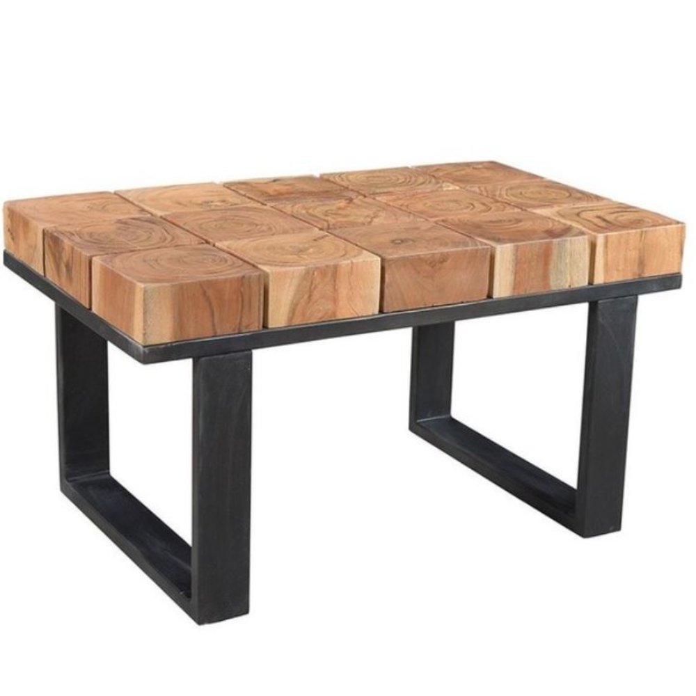 Modern set of Mango metal Rough wooden side coffee tables With Black Metal Legs Luxury for home furniture Use