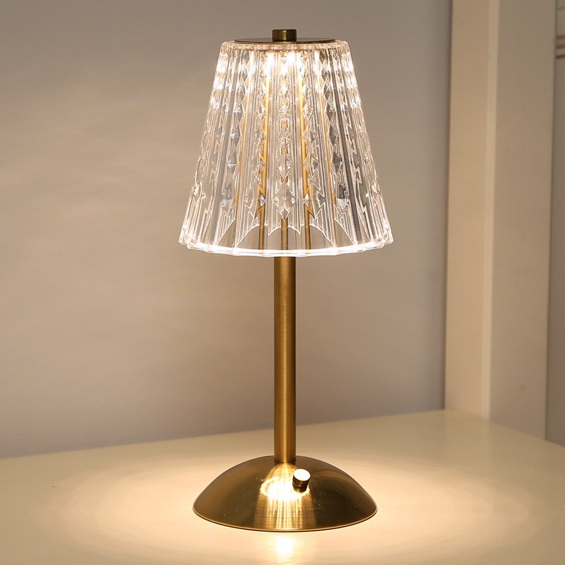 Nordic Crystal Rechargeable Table Lamp LED Bar Light Touch Dimmable Golden Desk Lamp Living Room Bedroom Hotel Bedside Lamp