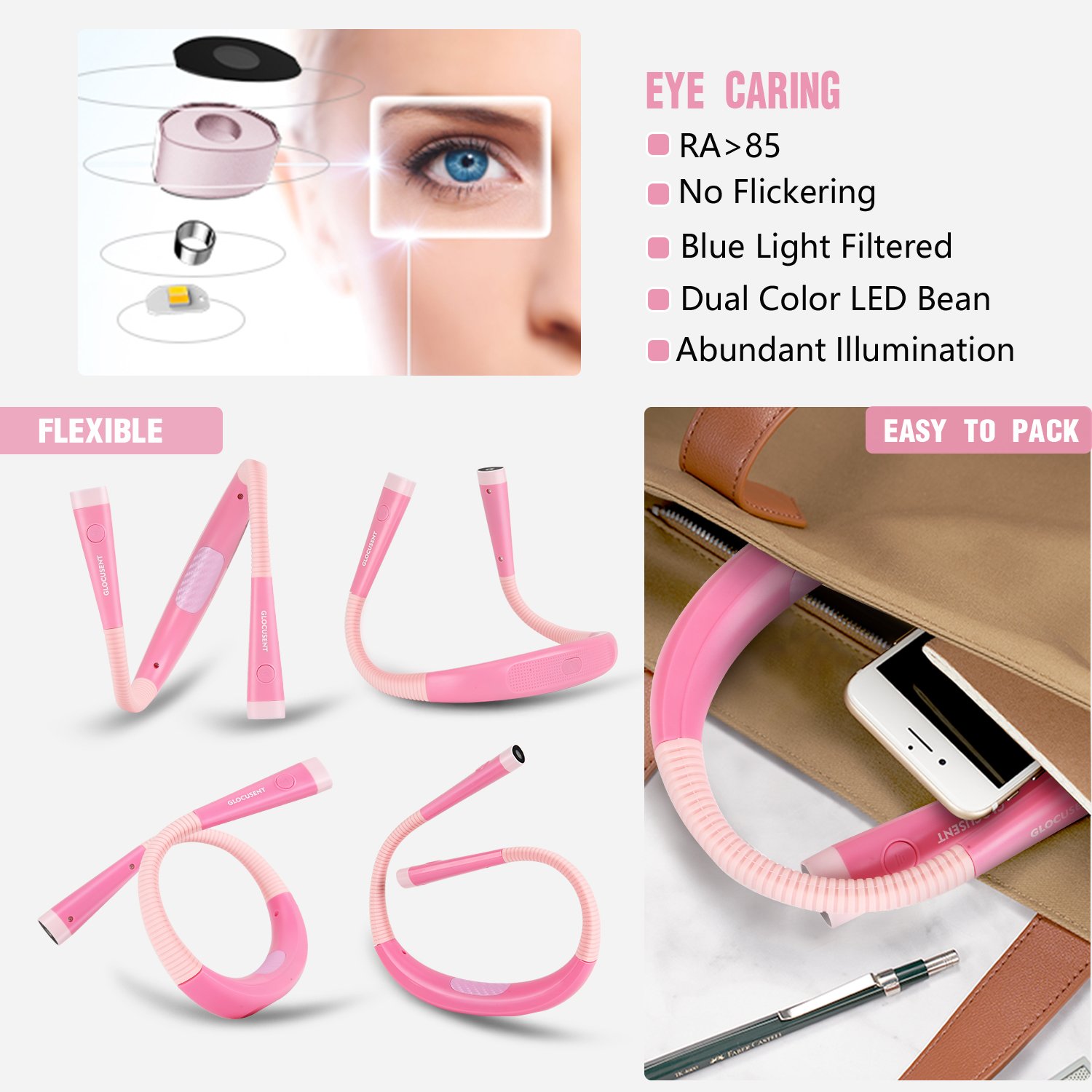 High Quality Brand Wholesale Personal Eye Care Wireless Rechargeable Long Lasting LED Neck Book Reading Light Lamp for Reading