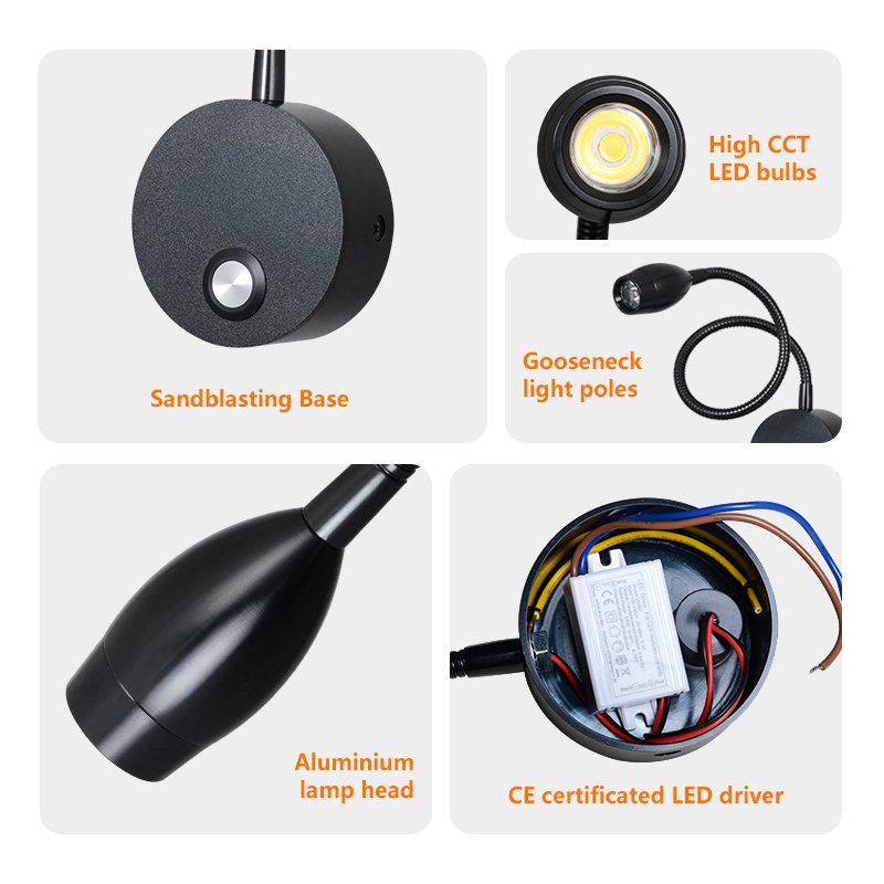 Bedside Reading Light Bed Wall Mounted Reading Light 3W LED Touch Dimmable Brightness Minimalist Wall Headboard Reading Lamp