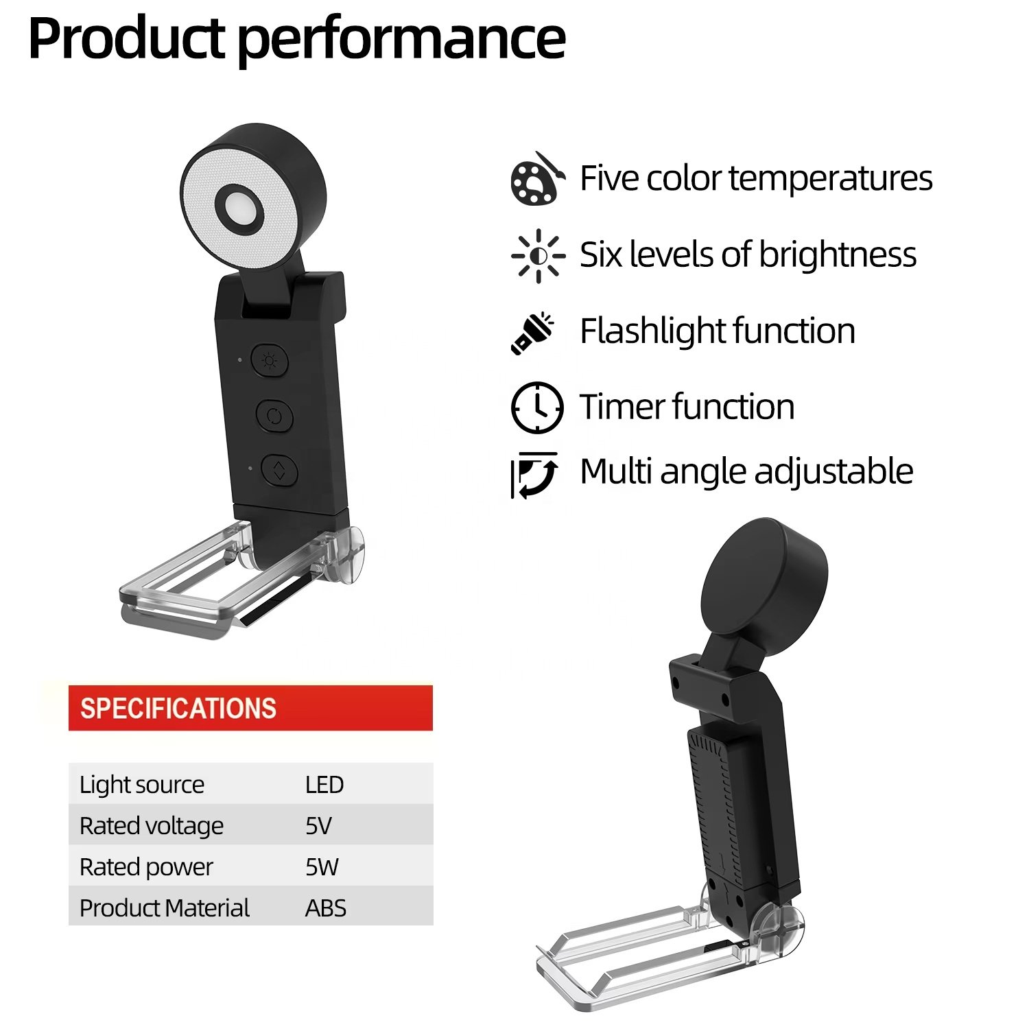 Dimmable adjustable cute USB rechargeable small reading mini white clip on book light pocket lamp with clip