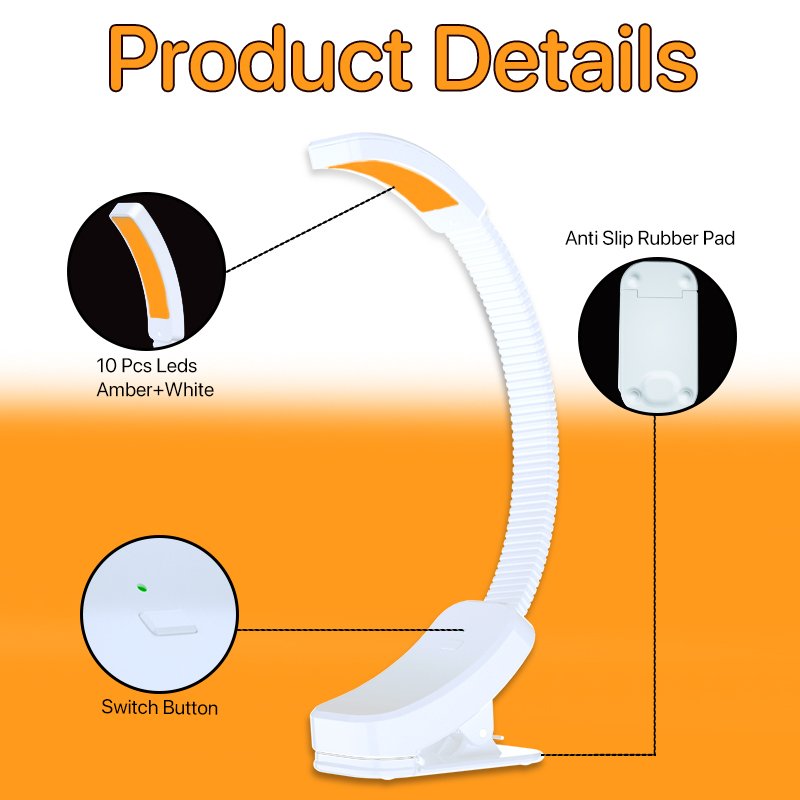 LED USB Rechargeable Book Light Ultralight Adjustable Clip on Light Book Light