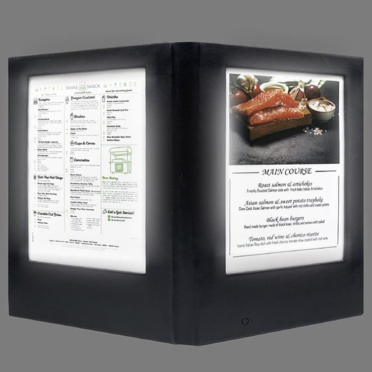 Restaurant Illuminated Led Menu 2 Page 4 Light View Led Menus Rechargeable A4 Flip Led Backlit Food Menu Book