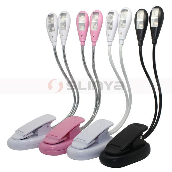 Clip Desk Edge Read Book Double Head 4 LED Flexible Spring Fold Lamp Post Aluminum Light