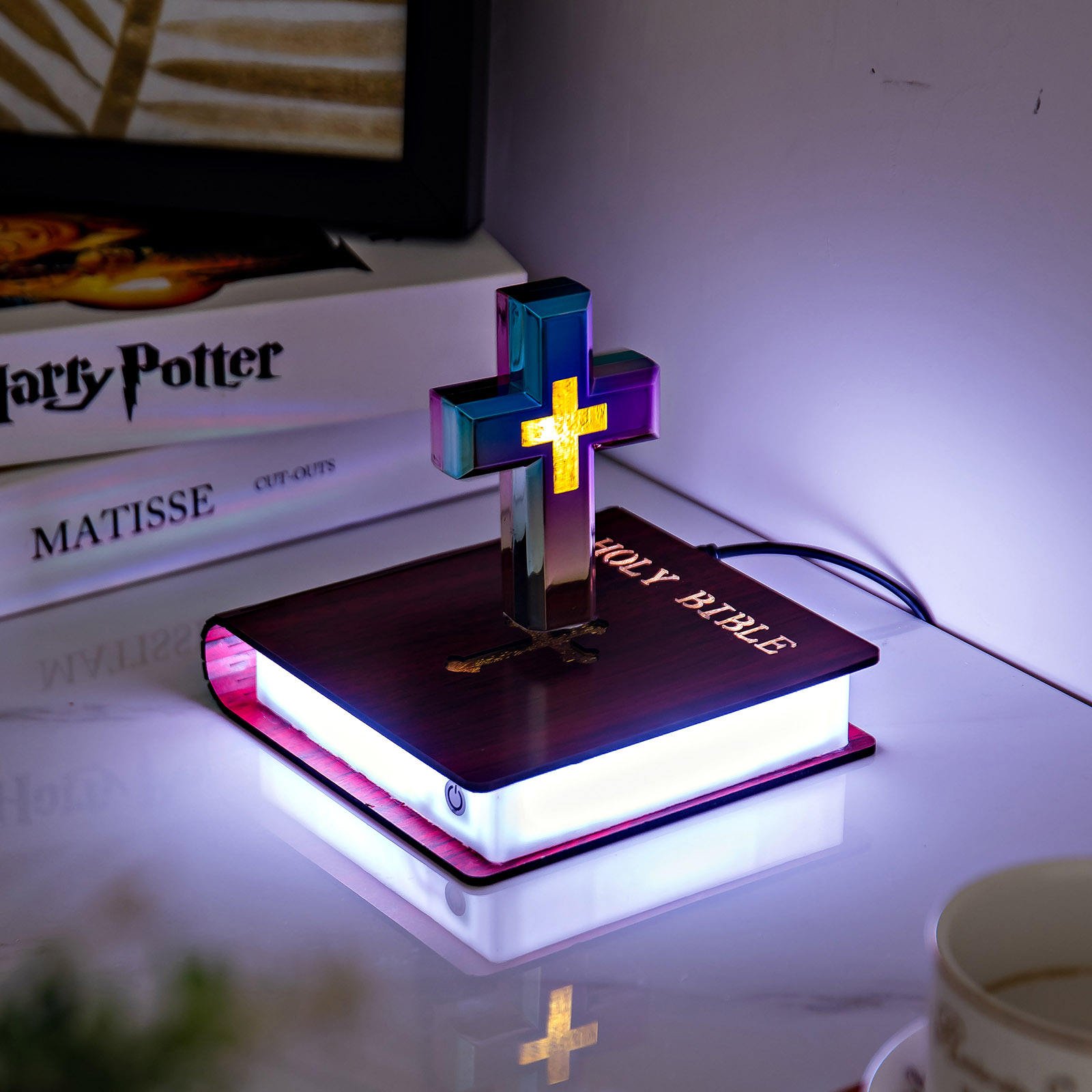 Illuminate LED Light Levitating Floating Cross Lamp Religious Decoration Christian Church Christmas Gift Jesus Holy Bible Family