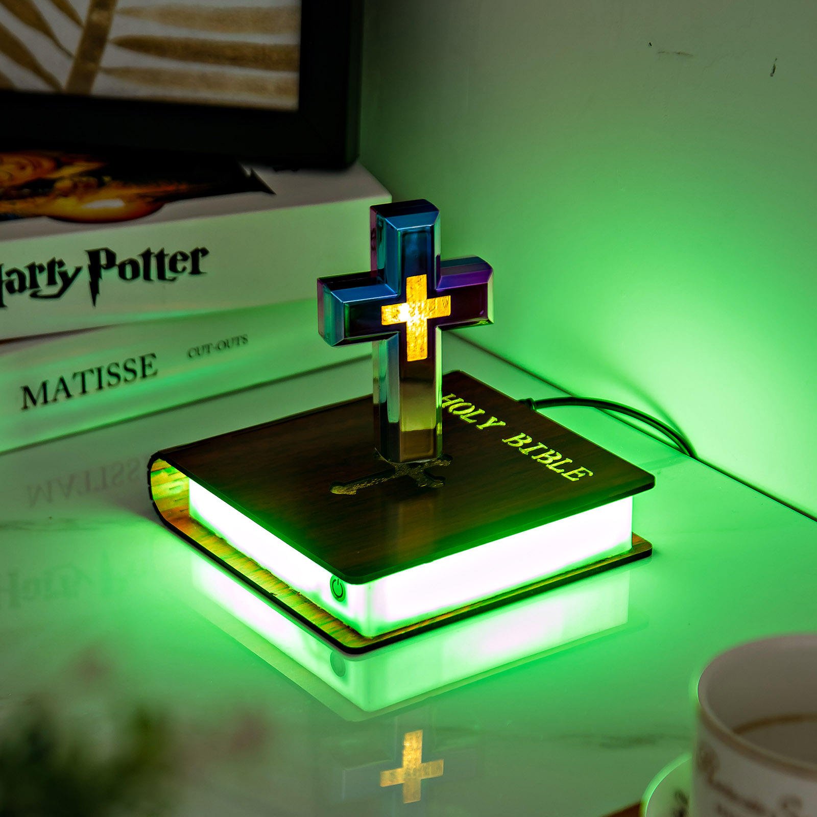 Illuminate LED Light Levitating Floating Cross Lamp Religious Decoration Christian Church Christmas Gift Jesus Holy Bible Family