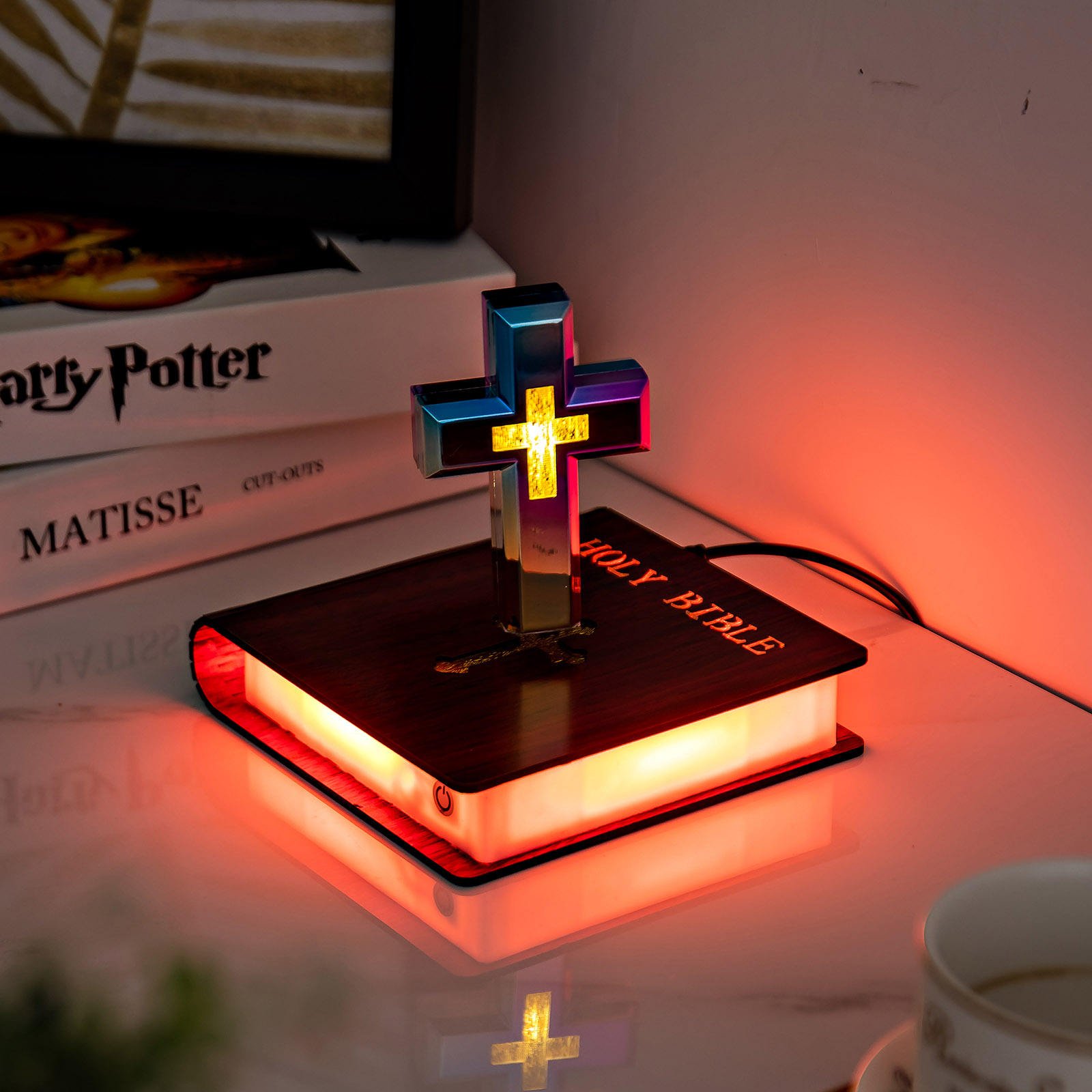 Illuminate LED Light Levitating Floating Cross Lamp Religious Decoration Christian Church Christmas Gift Jesus Holy Bible Family