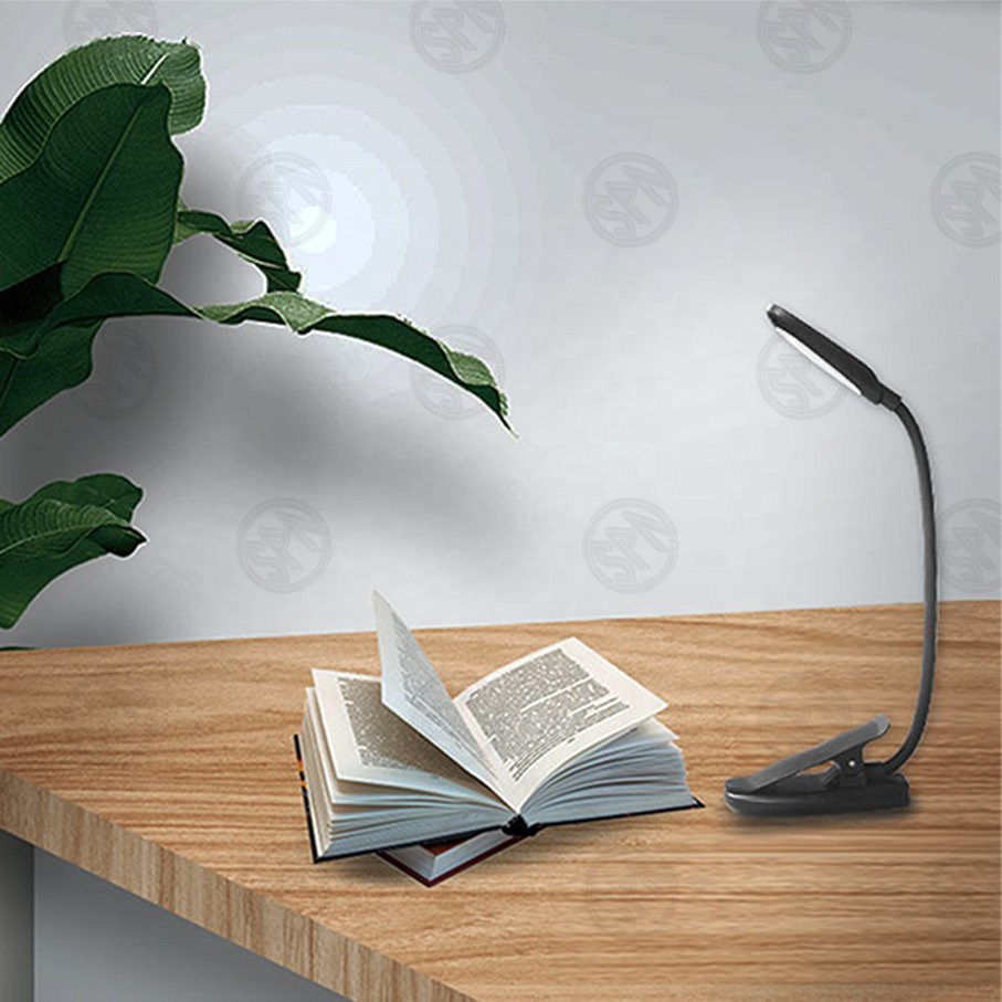 plastic portable USB Rechargeable small Flexible Clip led garden table dimmable book Light with battery indicator