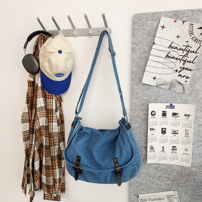 2024 New Fashion Multi Functional Large Capacity Lady Women Street Denim Jeans Canvas Girl Tote Bag Hardware Tote Crossbody Bag
