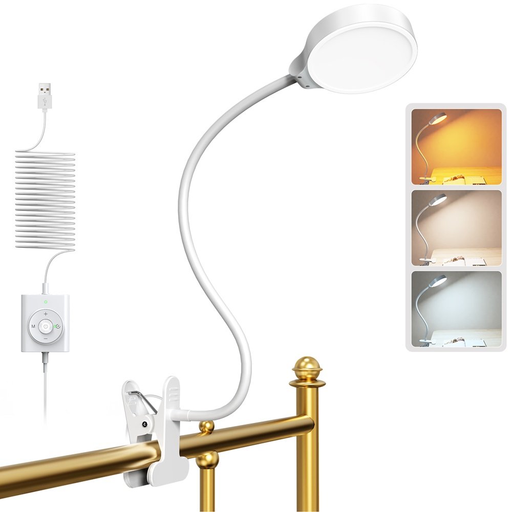 Clearance Sale Glocusent Led Bed Headboard Clip-on Reading Light Flexible Eye Caring Book Light for Reading in Bed