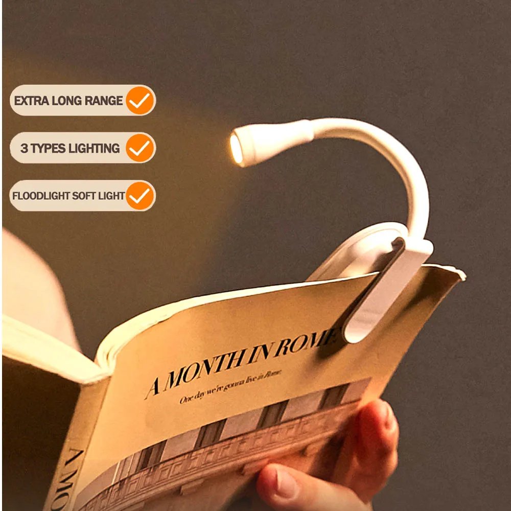 Portable LED Book Lights USB Rechargeable Eye Protection Night Light Mini Clip-On Desk Reading Lamp Travel Bedroom