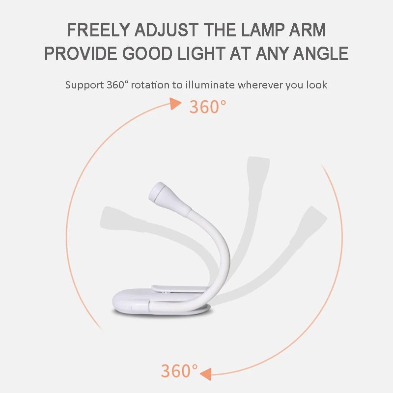 Portable LED Book Lights USB Rechargeable Eye Protection Night Light Mini Clip-On Desk Reading Lamp Travel Bedroom