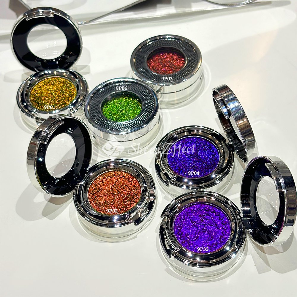 Guangzhou SheenEffect low moq single super pigment duochrome color press powder with your logo book pigmented eyeshadow palette