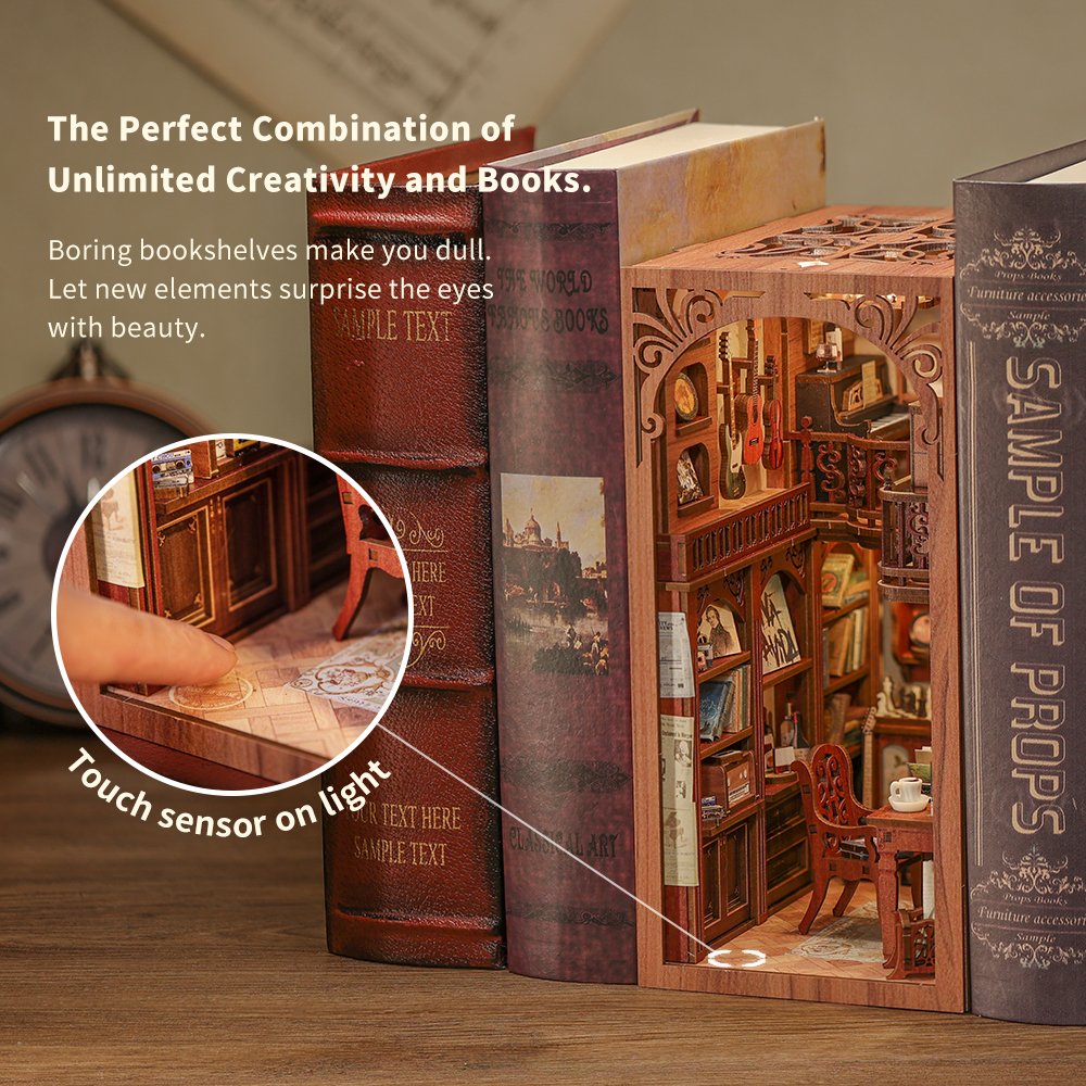 Cutebee Hot Selling Multiple styles Wooden Dollhouse with Light Magic Pharmacist Building Model Book Nook Kit