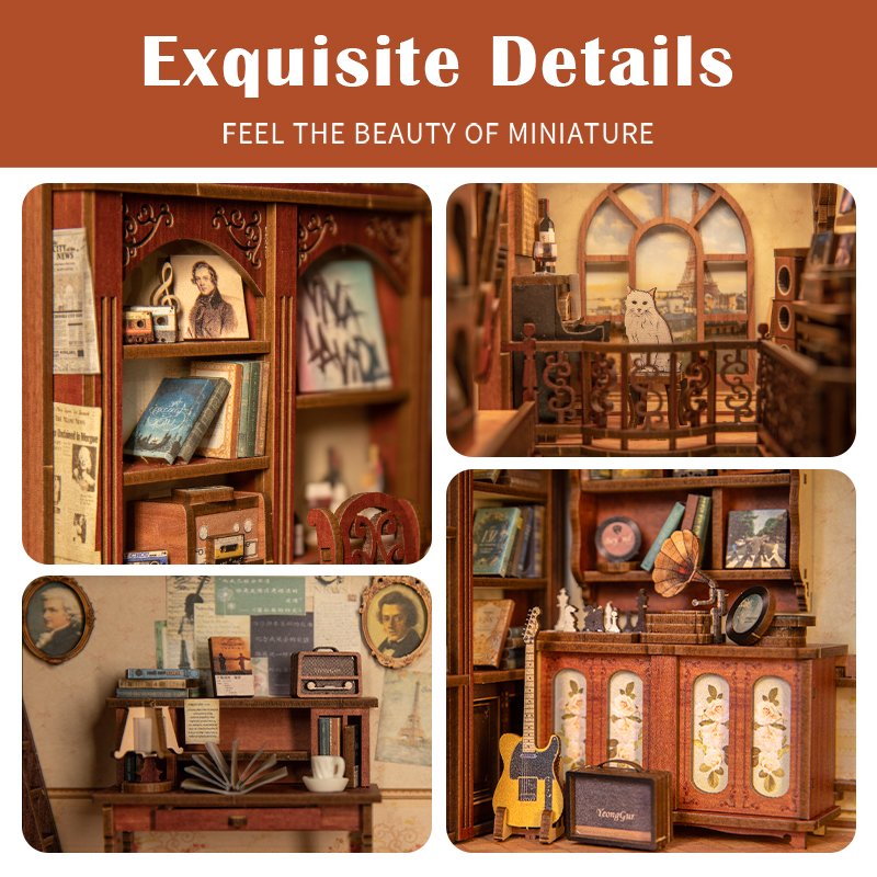 Cutebee Hot Selling Multiple styles Wooden Dollhouse with Light Magic Pharmacist Building Model Book Nook Kit