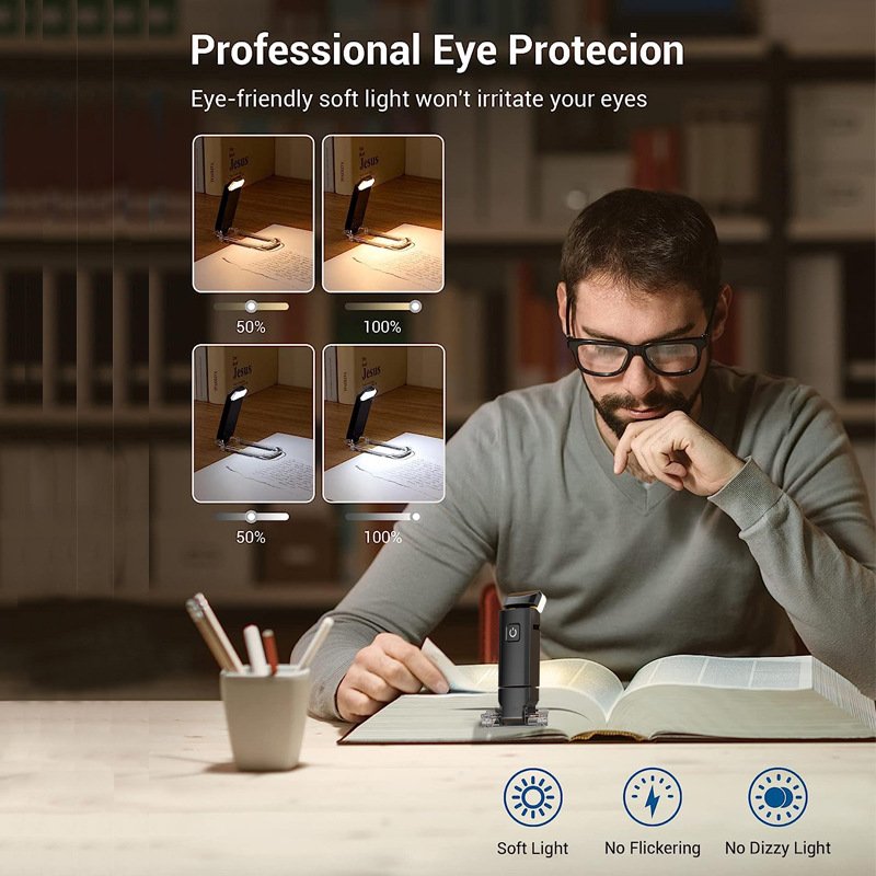 Plastic Button USB Mini Eye Protection Folding Book Clip Light Convenient Portable Simple Reading Light Work Learning Night Lamp