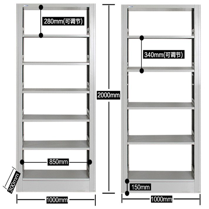 Book Shelf Double Sided Reading Room Bookstore Rack Library Shelving Iron Library Furniture Steel Boltless Metal Modern 18mm